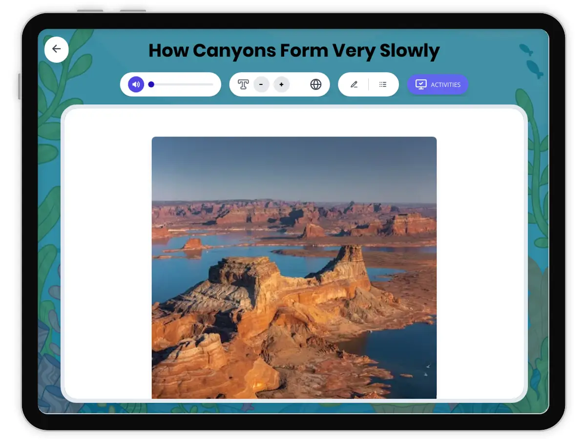 Interactive — Reading Comprehension preview: How Canyons Form Very Slowly covering  standards - Page 1 of 1