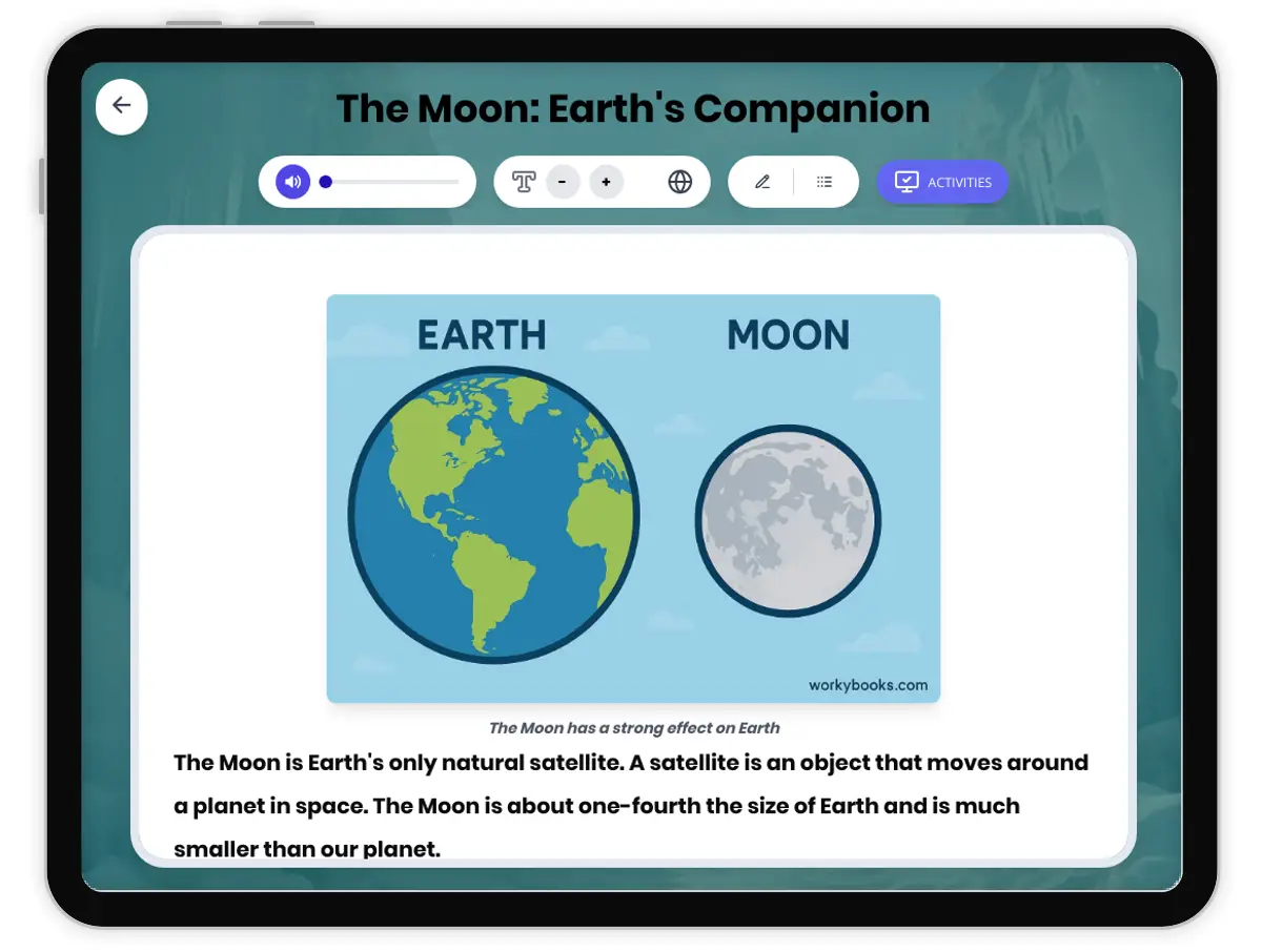 Interactive — Reading Comprehension preview: The Moon: Earth's Companion covering  standards - Page 1 of 1