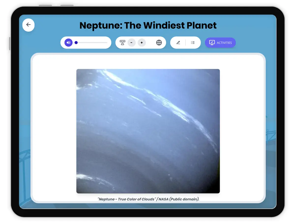Interactive — Reading Comprehension preview: Neptune: The Windiest Planet covering  standards - Page 1 of 1