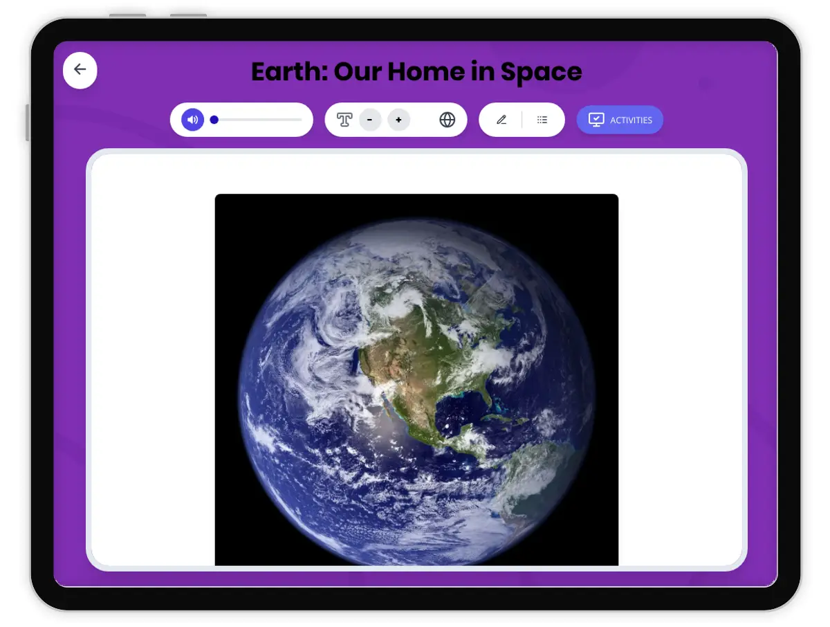 Interactive — Reading Comprehension preview: Earth: Our Home in Space covering  standards - Page 1 of 1