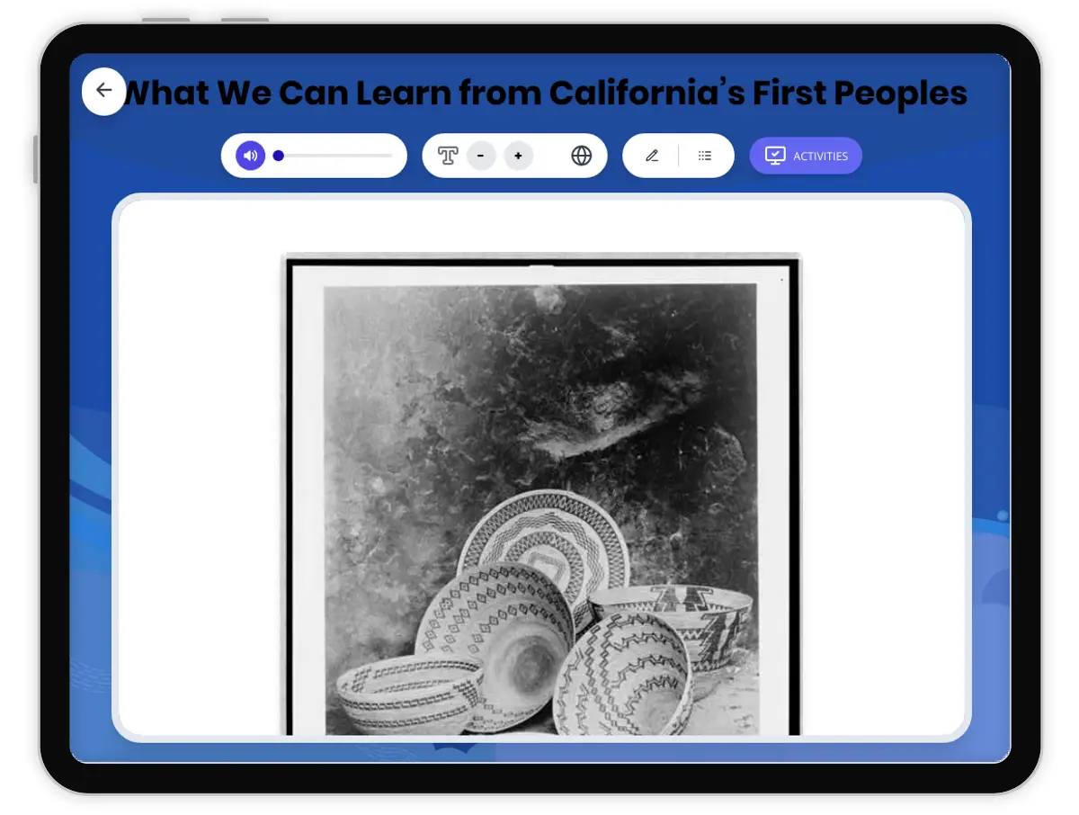 Interactive — Reading Comprehension preview: Legacy of California's First People covering D2.HIS.2.3-5, D2.HIS.4.3-5, RI.4.3, RI.4.4, W.4.2 standards - Page 1 of 1