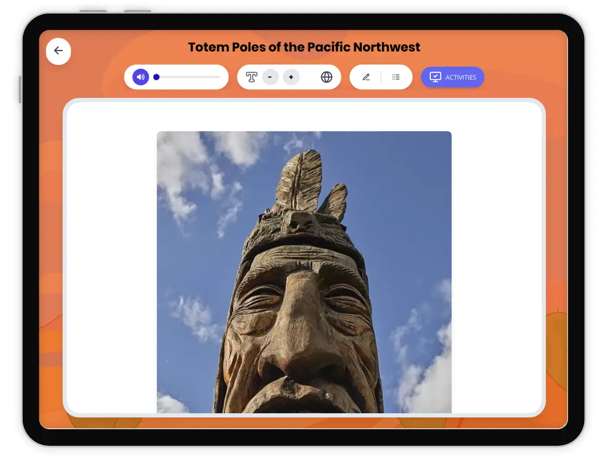 Interactive — Reading Comprehension preview: Totem Poles of the Pacific Northwest covering D2.HIS.1-6.3-5RI.4.1, RI.4.2, RI.4.4 standards - Page 1 of 1