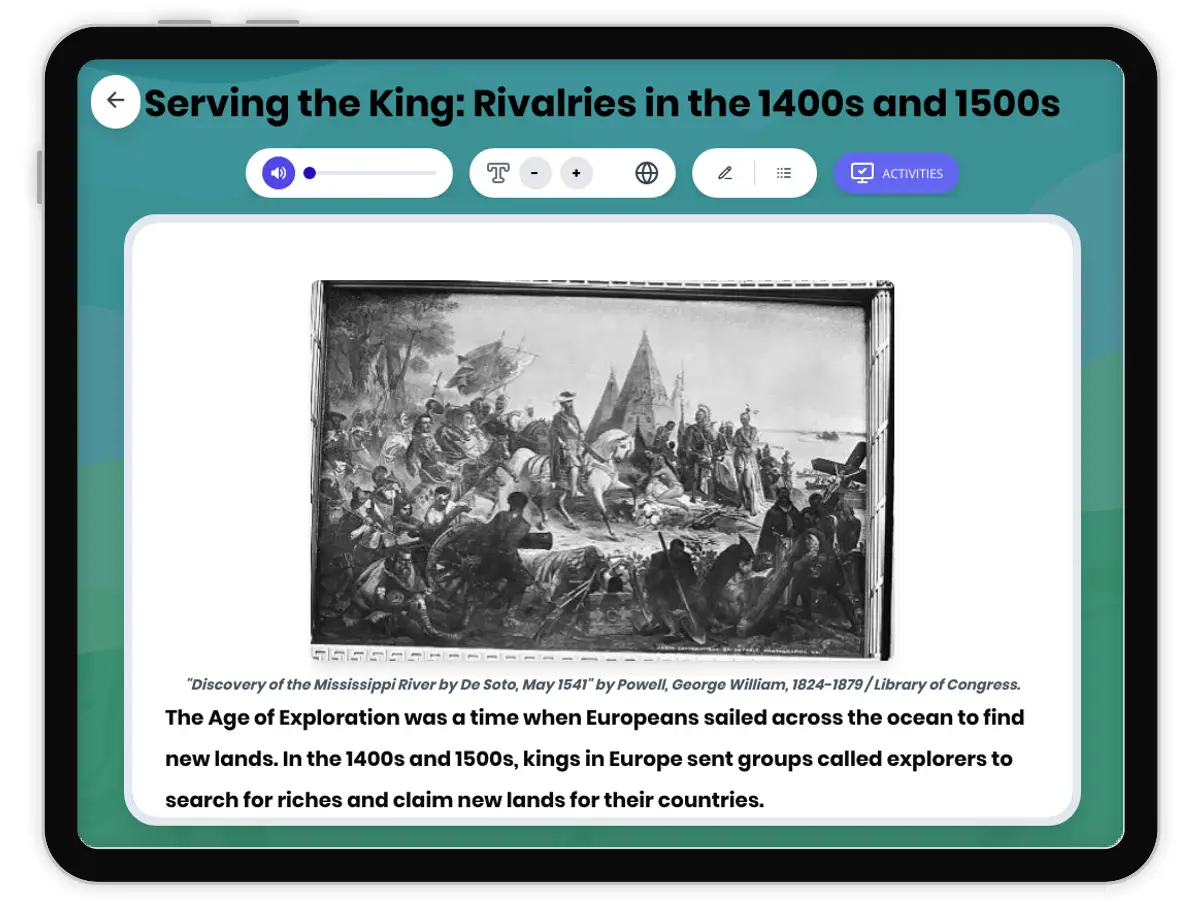 Interactive — Reading Comprehension preview: Political Rivalries: Serving the King covering D2.HIS.1.3-5, D2.HIS.2.3-5, D2.HIS.3.3-5, RI.4.3, RI.4.4, W.4.2 standards - Page 1 of 1