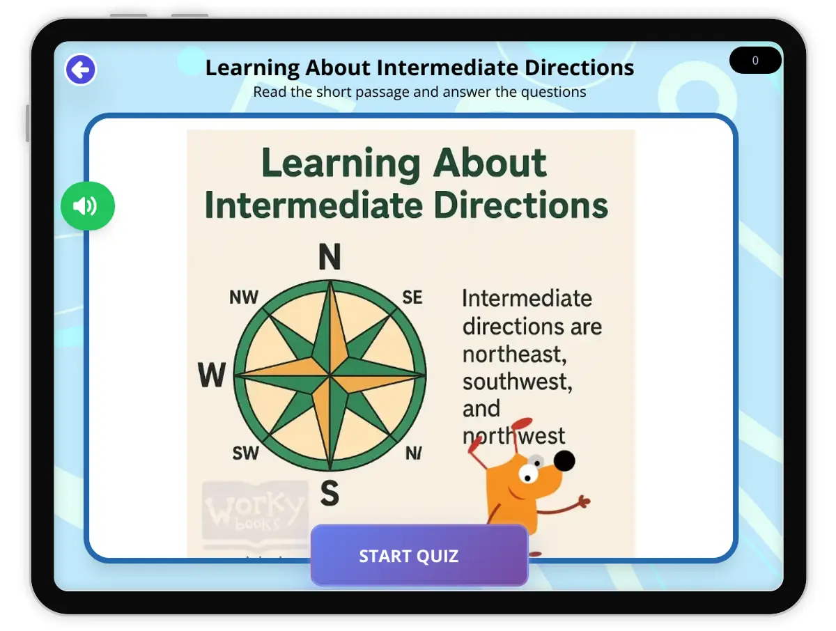 Interactive — Reading Comprehension preview: Learning About Intermediate Directions covering FL.SS.2.G.1.1, SS.2.G.1.3 standards - Page 1 of null