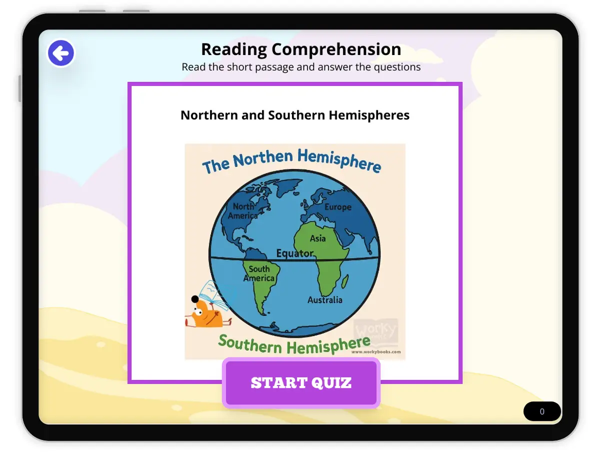 Interactive — Reading Comprehension preview: Northern and Southern Hemispheres covering FL.SS.2.G.1.1, SS.2.G.1.3 standards - Page 1 of null