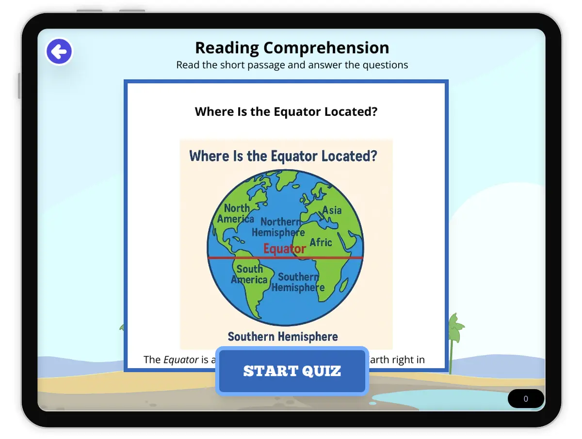 Interactive — Reading Comprehension preview: Where Is the Equator? covering FL.SS.2.G.1.1, SS.2.G.1.2 standards - Page 1 of null