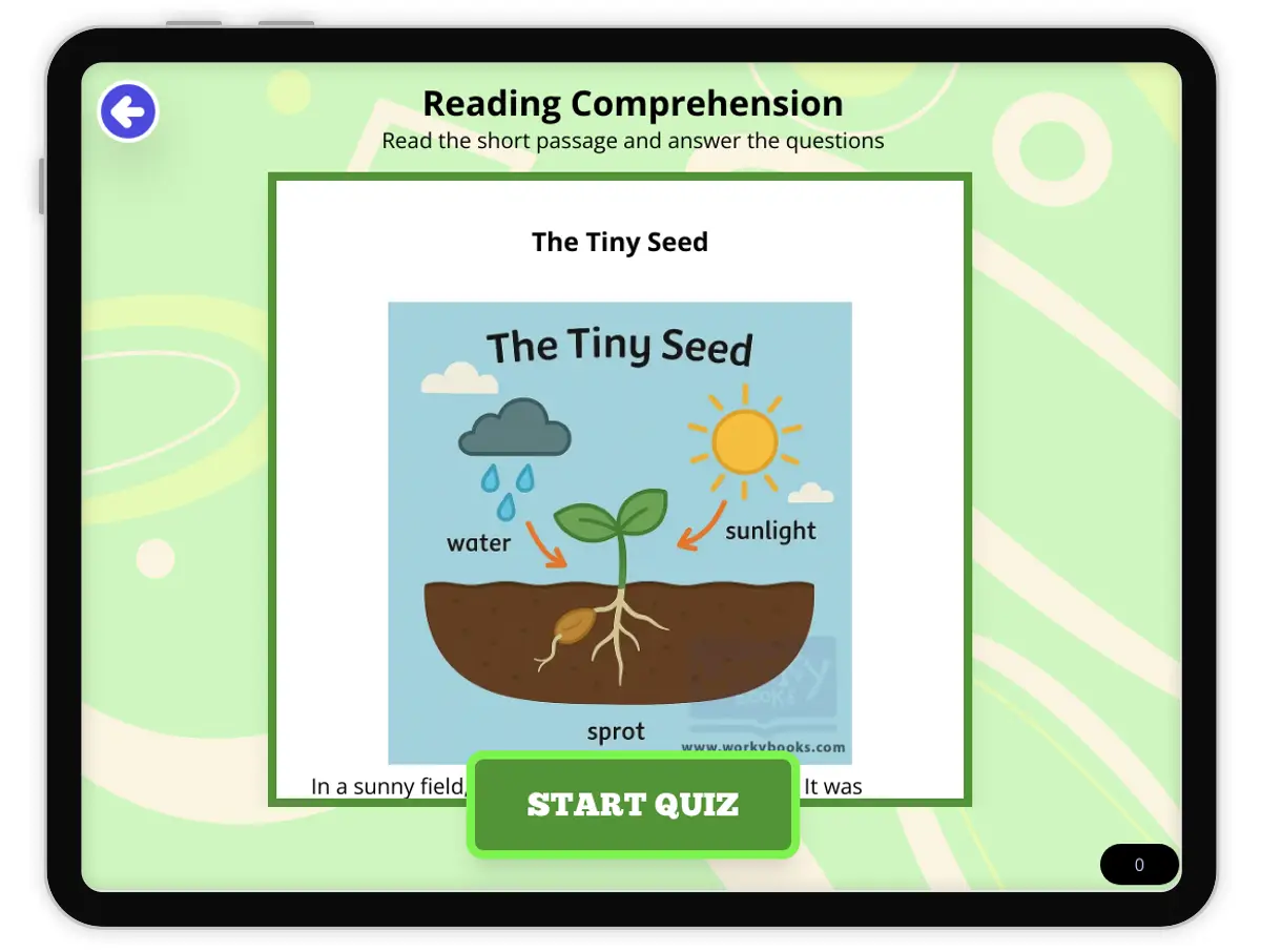 Interactive — Reading Comprehension preview: The Tiny Seed covering 2-LS2-1 standards - Page 1 of null