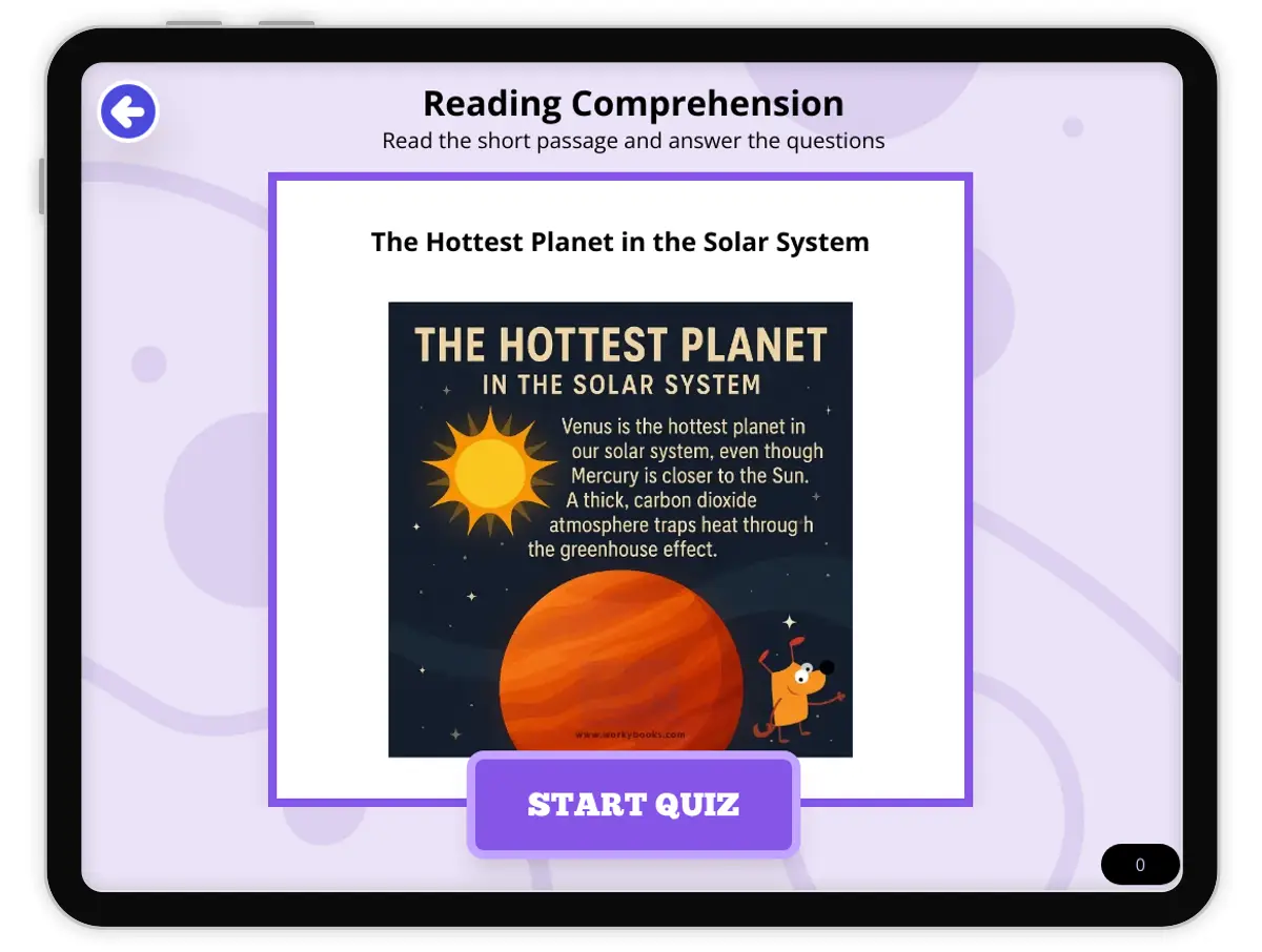 Interactive — Reading Comprehension preview: The Hottest Planet in the Solar System covering MS-ESS1-3 standards - Page 1 of null