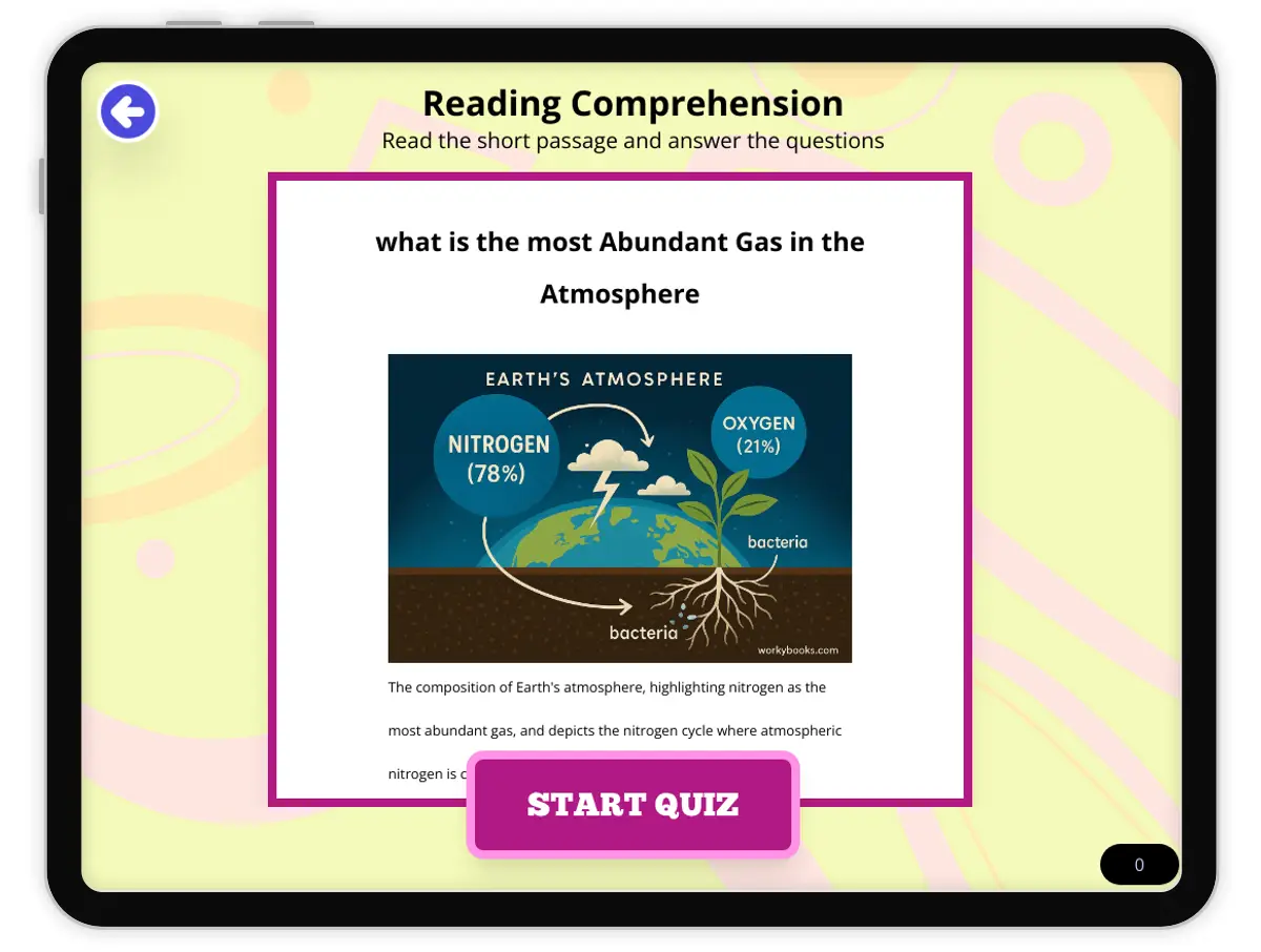 Interactive — Reading Comprehension preview: what is the most Abundant Gas in the Atmosphere covering  standards - Page 1 of null