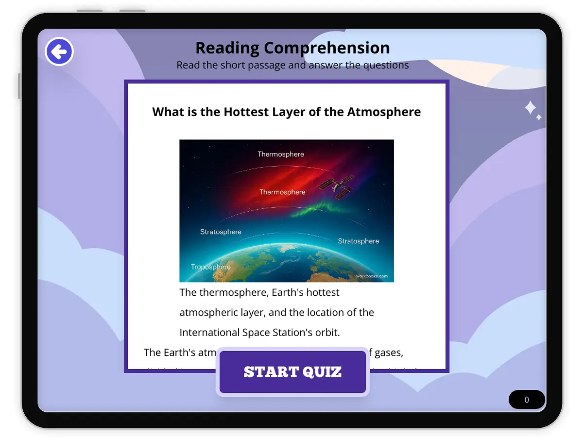 Interactive — Reading Comprehension preview: What is the Hottest Layer of the Atmosphere covering  standards - Page 1 of null