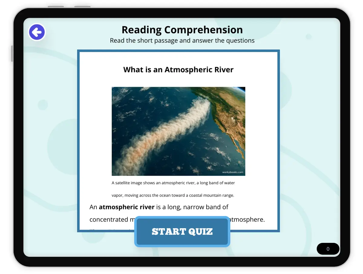Interactive — Reading Comprehension preview: What is an Atmospheric River covering  standards - Page 1 of null