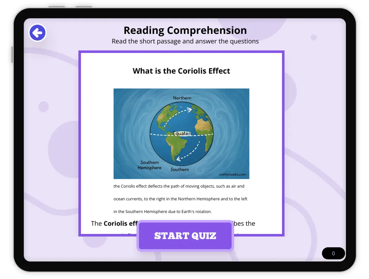Interactive — Reading Comprehension preview: What is the Coriolis Effect covering  standards - Page 1 of null