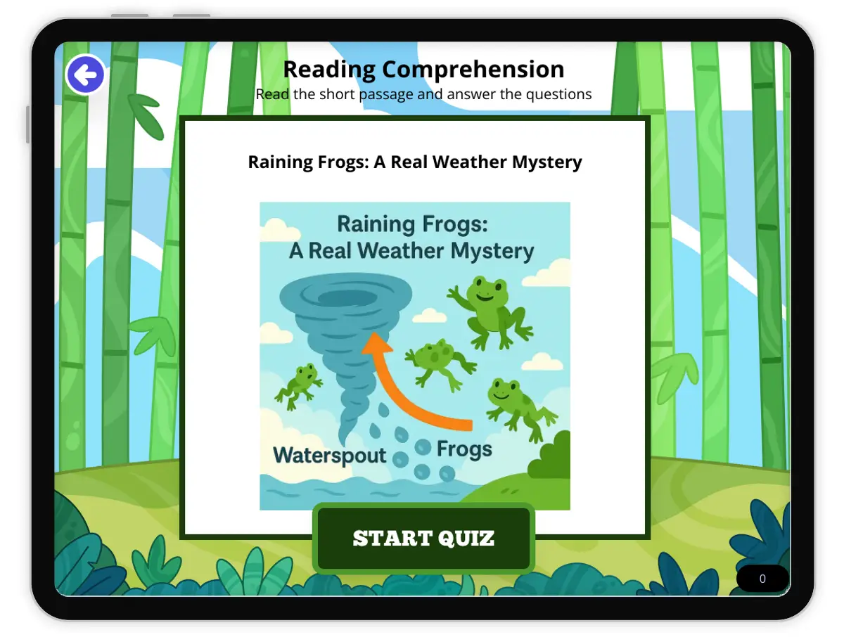 Interactive — Reading Comprehension preview: Raining Frogs covering MS-ESS2-5 standards - Page 1 of null