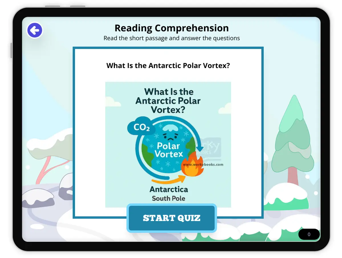 Interactive — Reading Comprehension preview: What Is the Antarctic Polar Vortex? covering MS-ESS2-5 standards - Page 1 of null