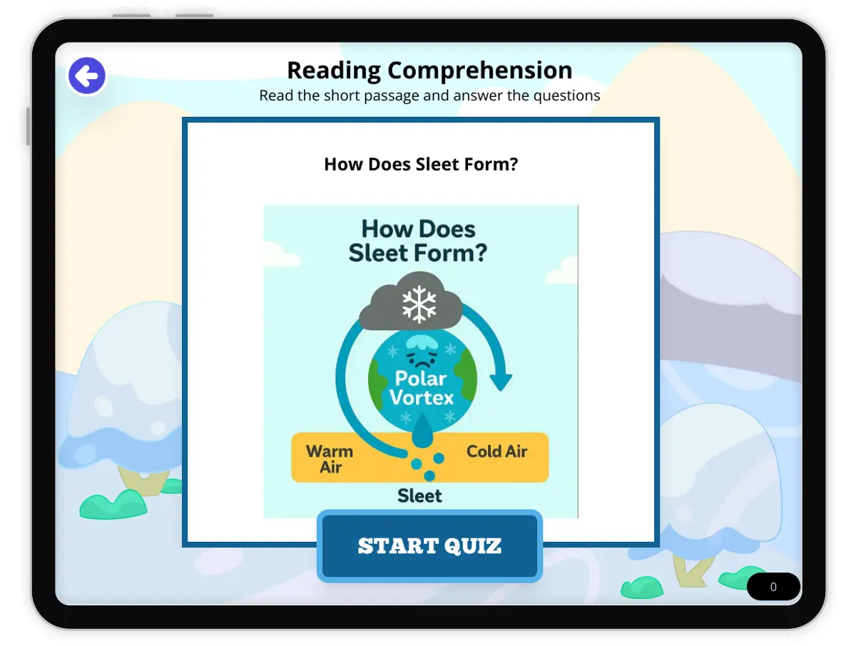 Interactive — Reading Comprehension preview: How Does Sleet Form? covering MS-ESS2-5 standards - Page 1 of null