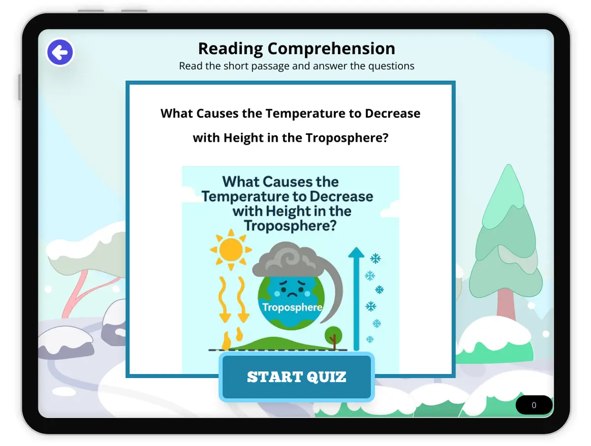 Interactive — Reading Comprehension preview: What Causes the Temperature to Decrease with Height in the Troposphere? covering MS-ESS2-5 standards - Page 1 of null