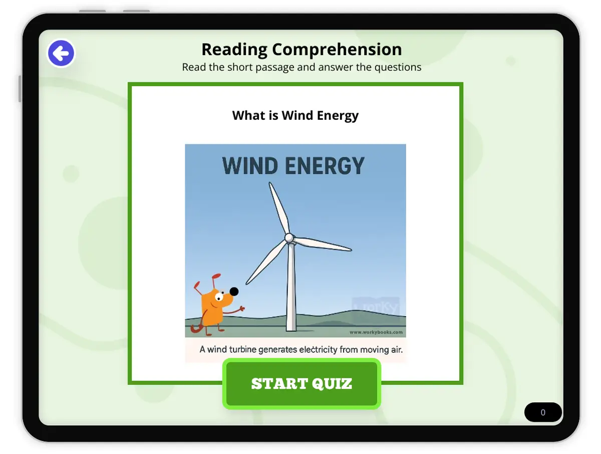 Interactive — Reading Comprehension preview: What is Wind Energy covering  standards - Page 1 of null