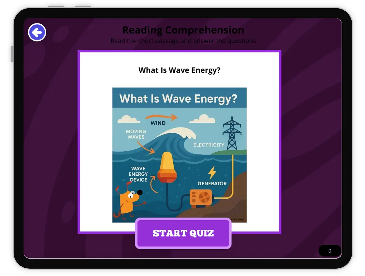 Interactive — Reading Comprehension preview: What Is Wave Energy? covering MS-ESS3-1 standards - Page 1 of null