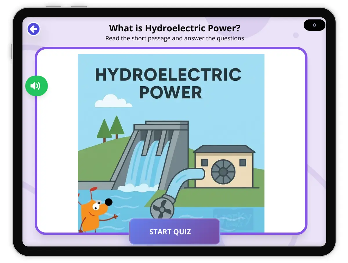 Interactive — Reading Comprehension preview: What is Hydroelectric Power covering  standards - Page 1 of null