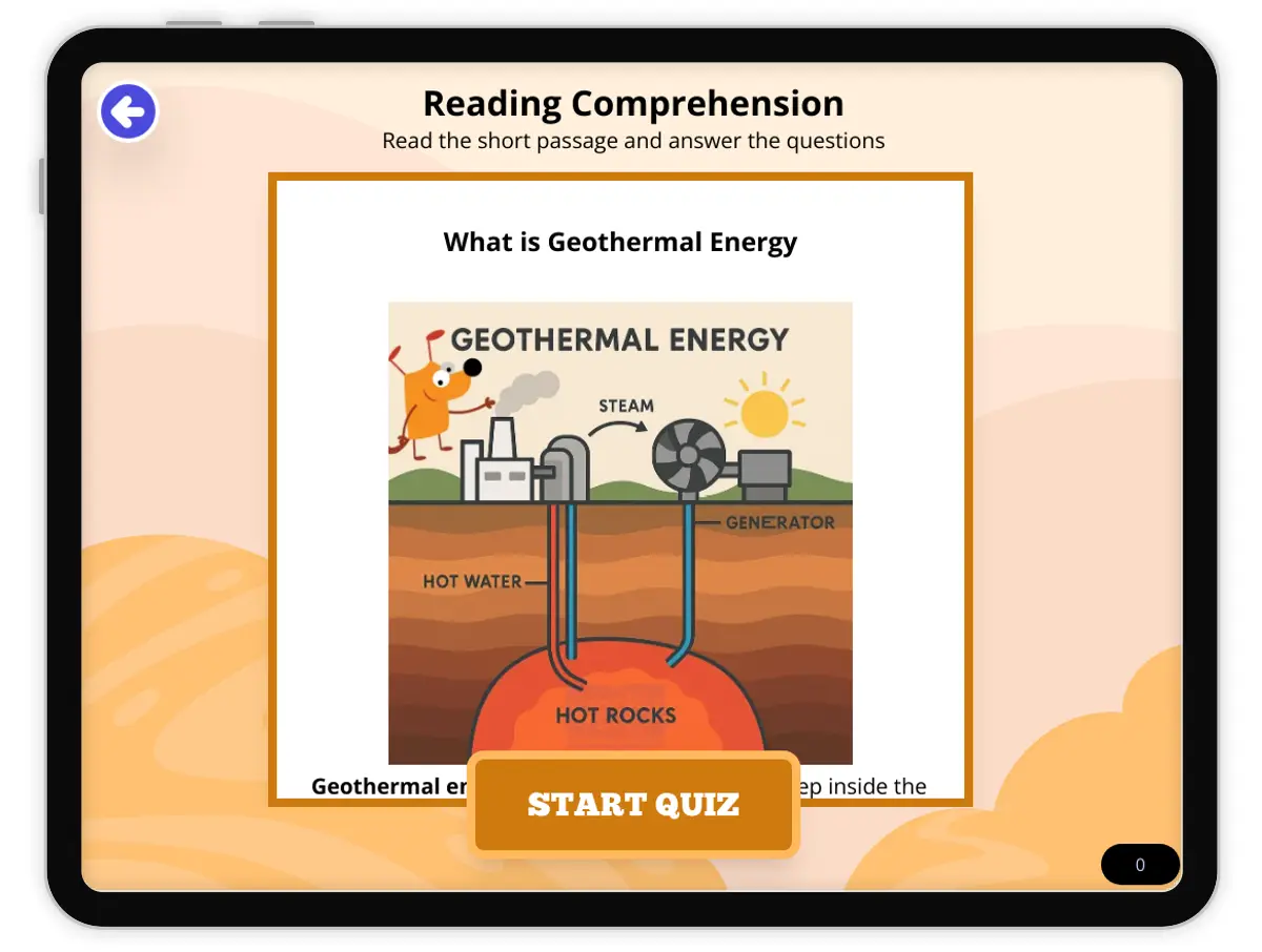 Interactive — Reading Comprehension preview: What is Geothermal Energy covering  standards - Page 1 of null