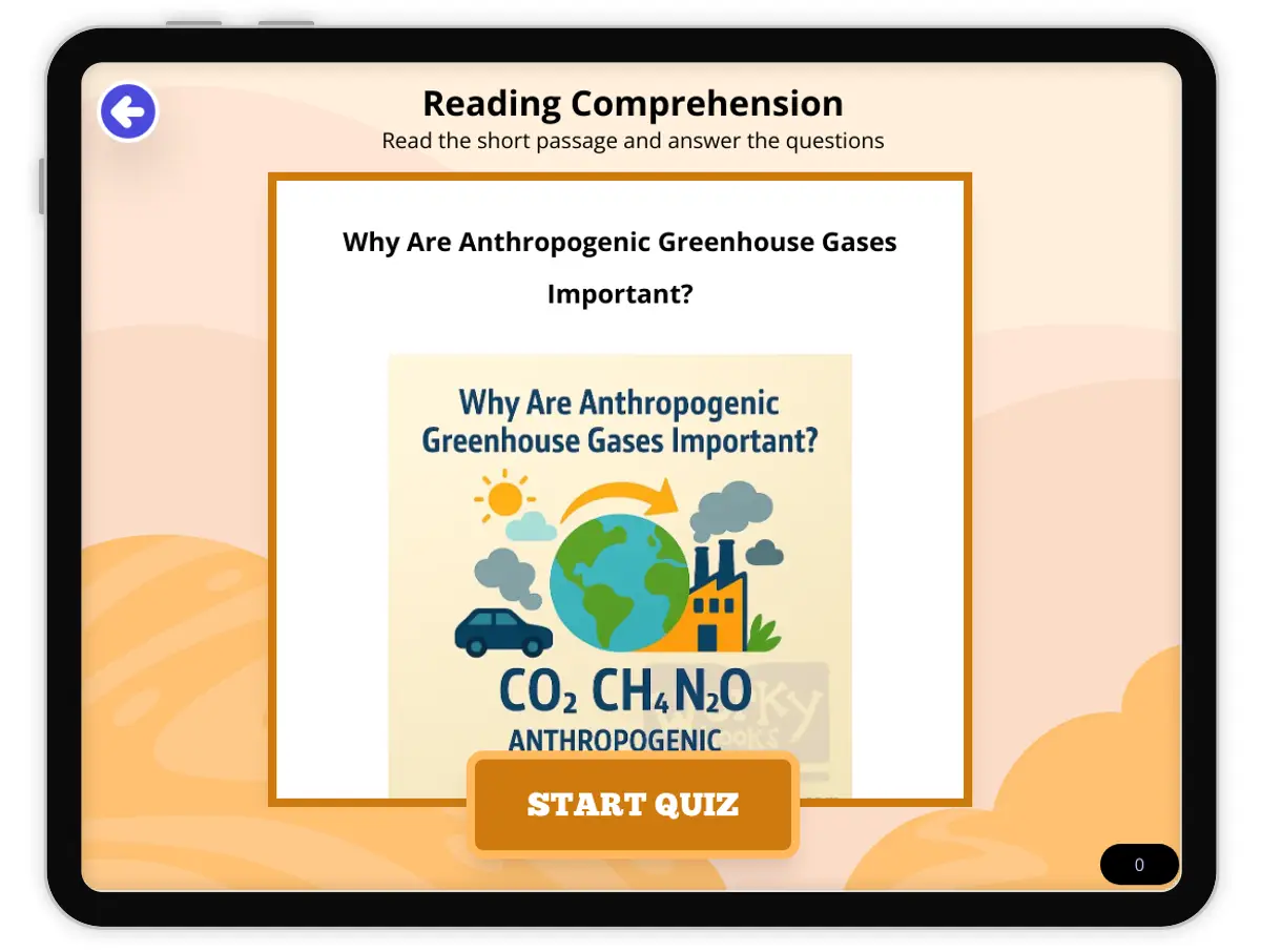 Interactive — Reading Comprehension preview: Why Are Anthropogenic Greenhouse Gases Important? covering  standards - Page 1 of null