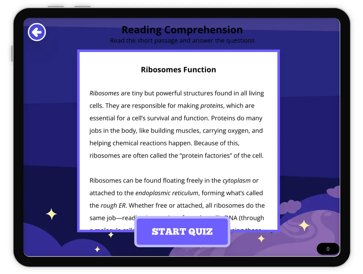 Interactive — Reading Comprehension preview: Ribosomes Function covering  standards - Page 1 of null