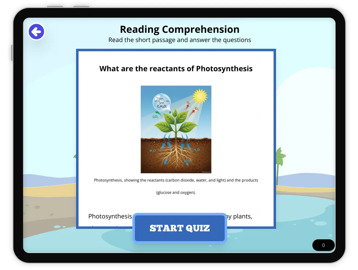 Interactive — Reading Comprehension preview: What are the reactants of Photosynthesis covering  standards - Page 1 of null