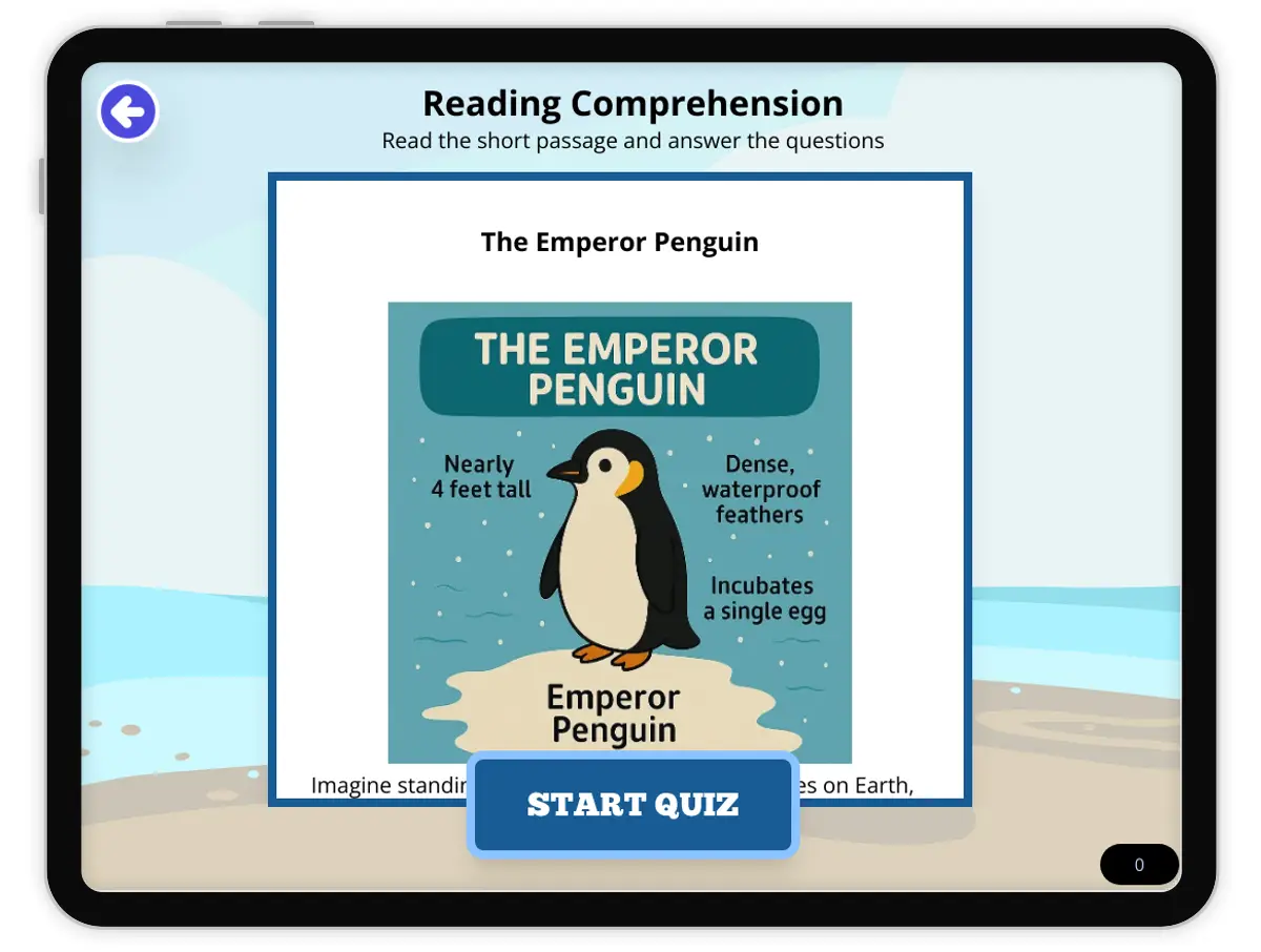 Interactive — Reading Comprehension preview: The Emperor Penguin covering MS-LS2-1 standards - Page 1 of null