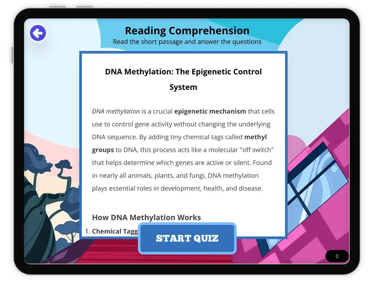 Interactive — Reading Comprehension preview: DNA Methylation: The Epigenetic Control System covering MS-LS3-1 standards - Page 1 of null