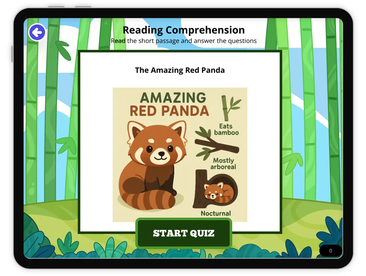 Interactive — Reading Comprehension preview: The Amazing Red Panda covering MS-LS1-1, MS-LS4-D standards - Page 1 of null