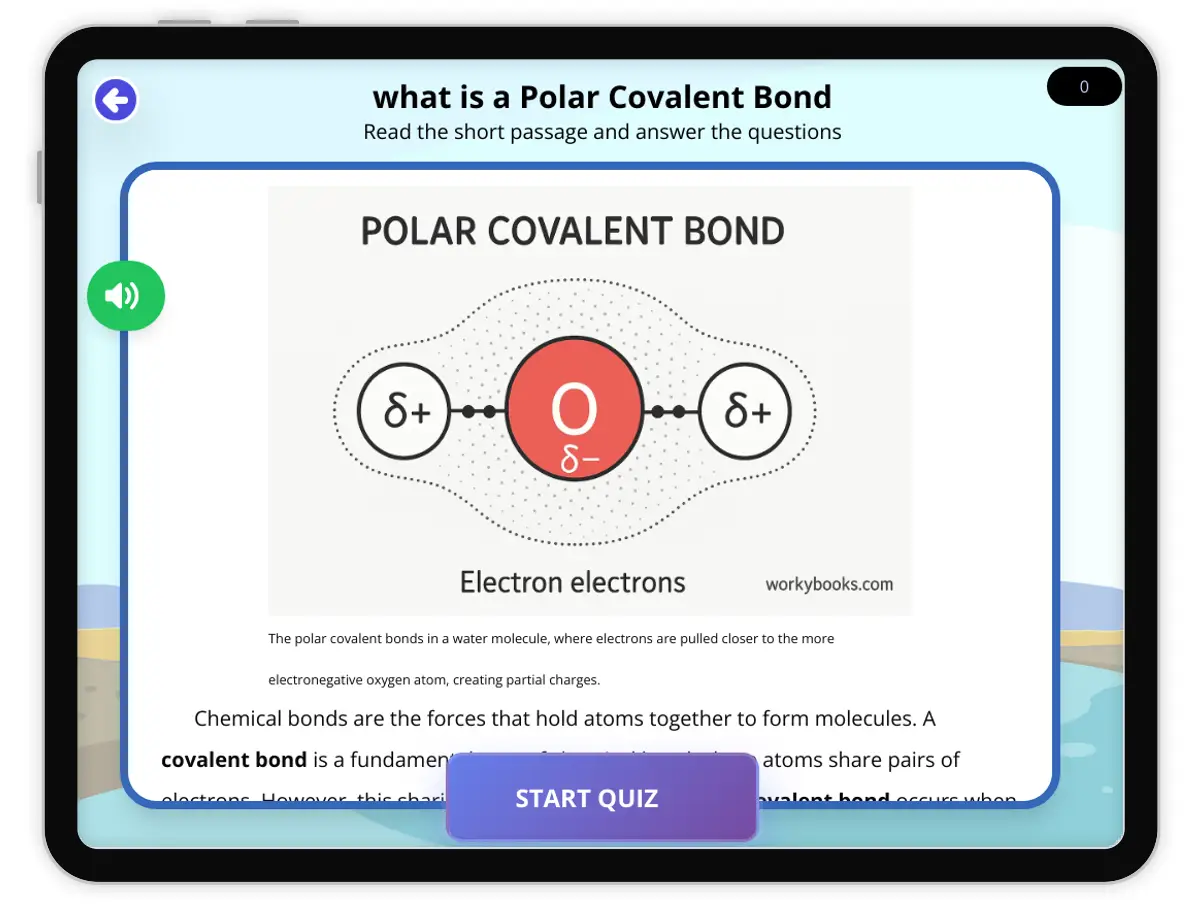 Interactive — Reading Comprehension preview: what is a Polar Covalent Bond covering  standards - Page 1 of null