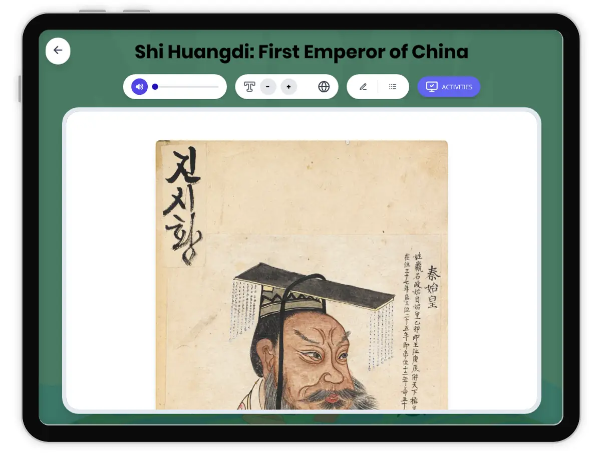 Interactive — Reading Comprehension preview: Shi Huangdi: First Emperor of China covering  standards - Page 1 of 1