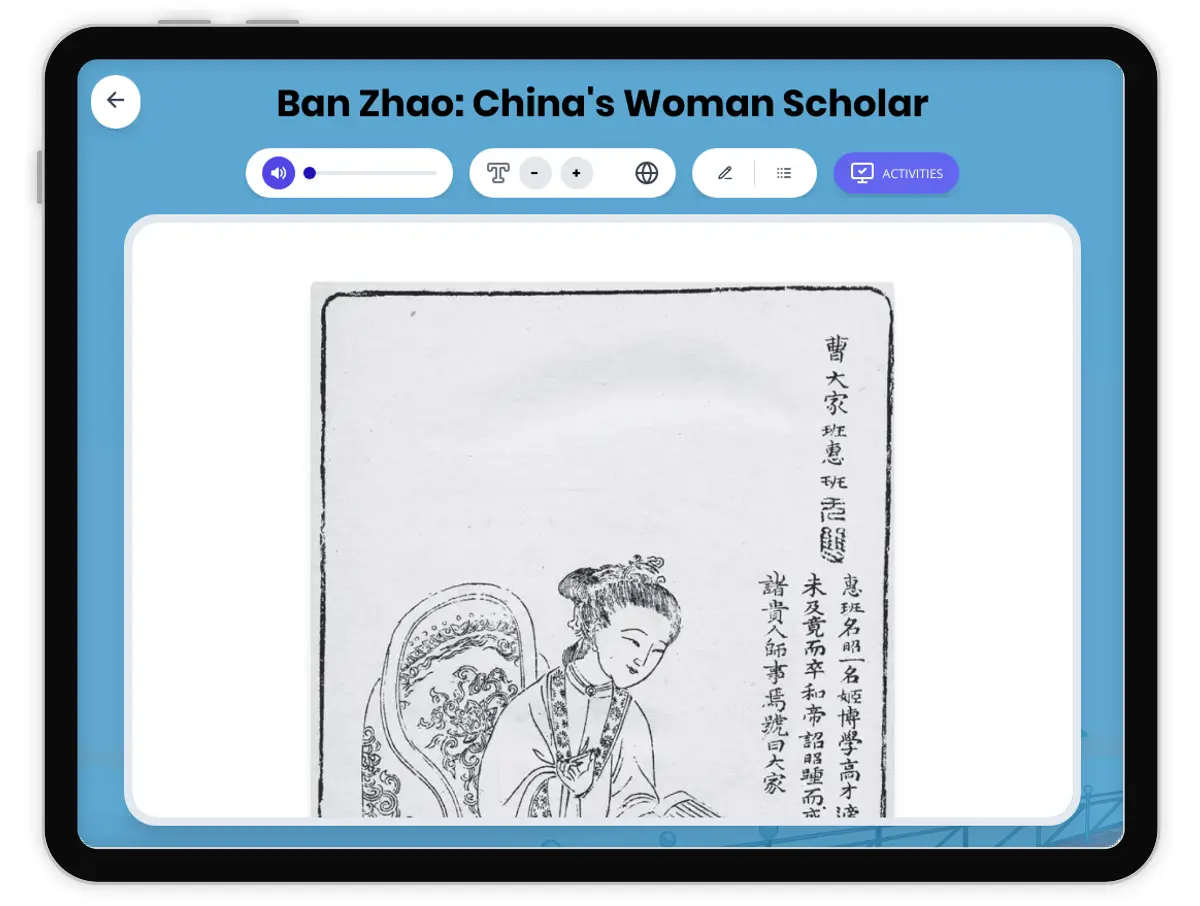 Interactive — Reading Comprehension preview: Ban Zhao: China's Woman Scholar covering  standards - Page 1 of 1