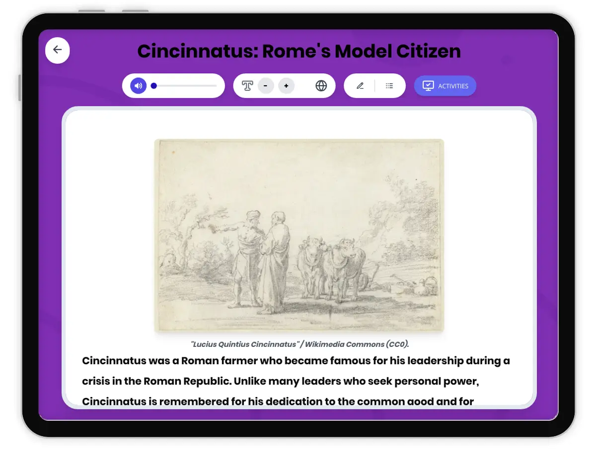 Interactive — Reading Comprehension preview: Cincinnatus covering standards - Page 1 of 1