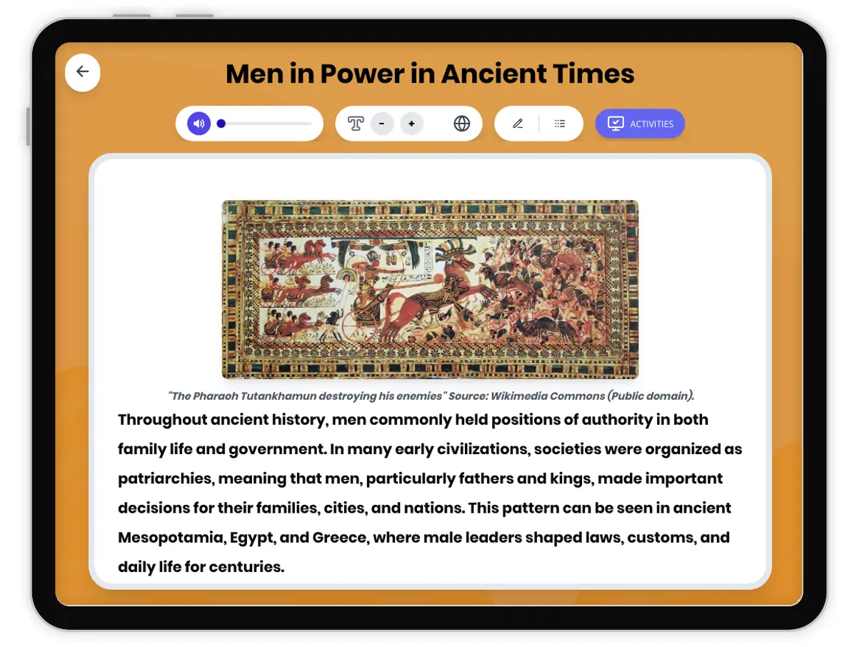 Interactive — Reading Comprehension preview: Men in Power in Ancient Times covering  standards - Page 1 of 1