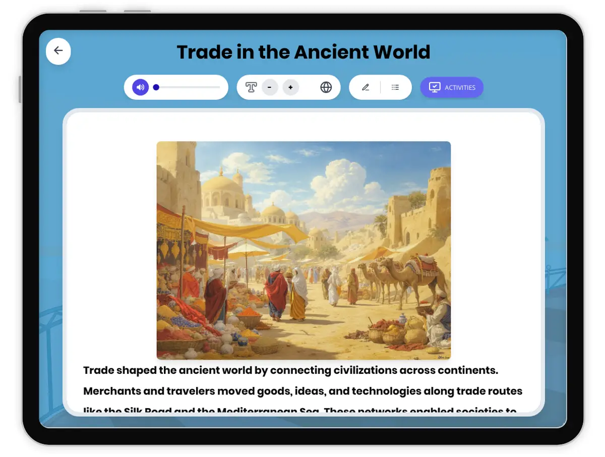 Interactive — Reading Comprehension preview: Trade in the Ancient World covering  standards - Page 1 of 1