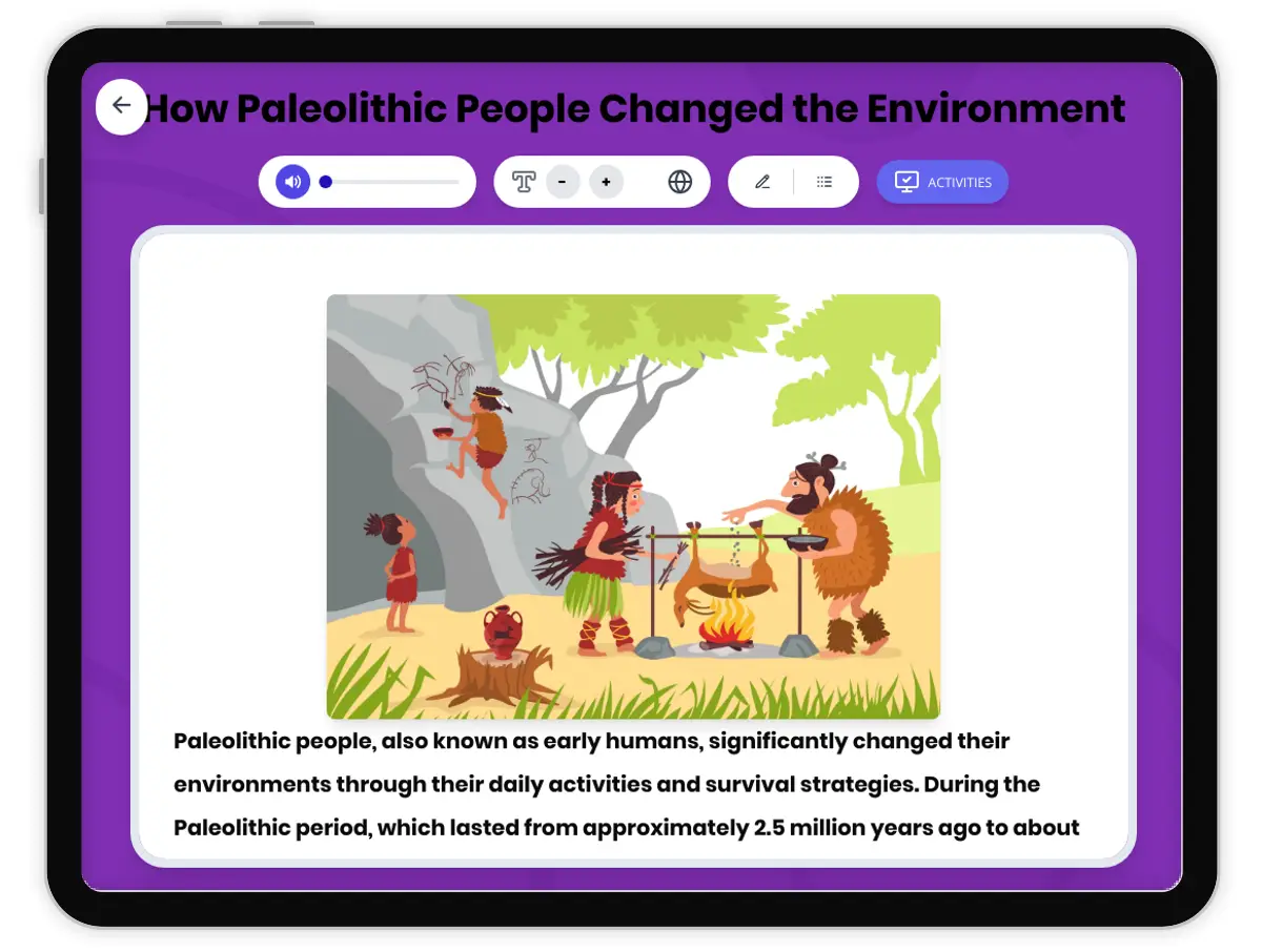 Interactive — Reading Comprehension preview: How Paleolithic People Changed the Environment covering  standards - Page 1 of 1