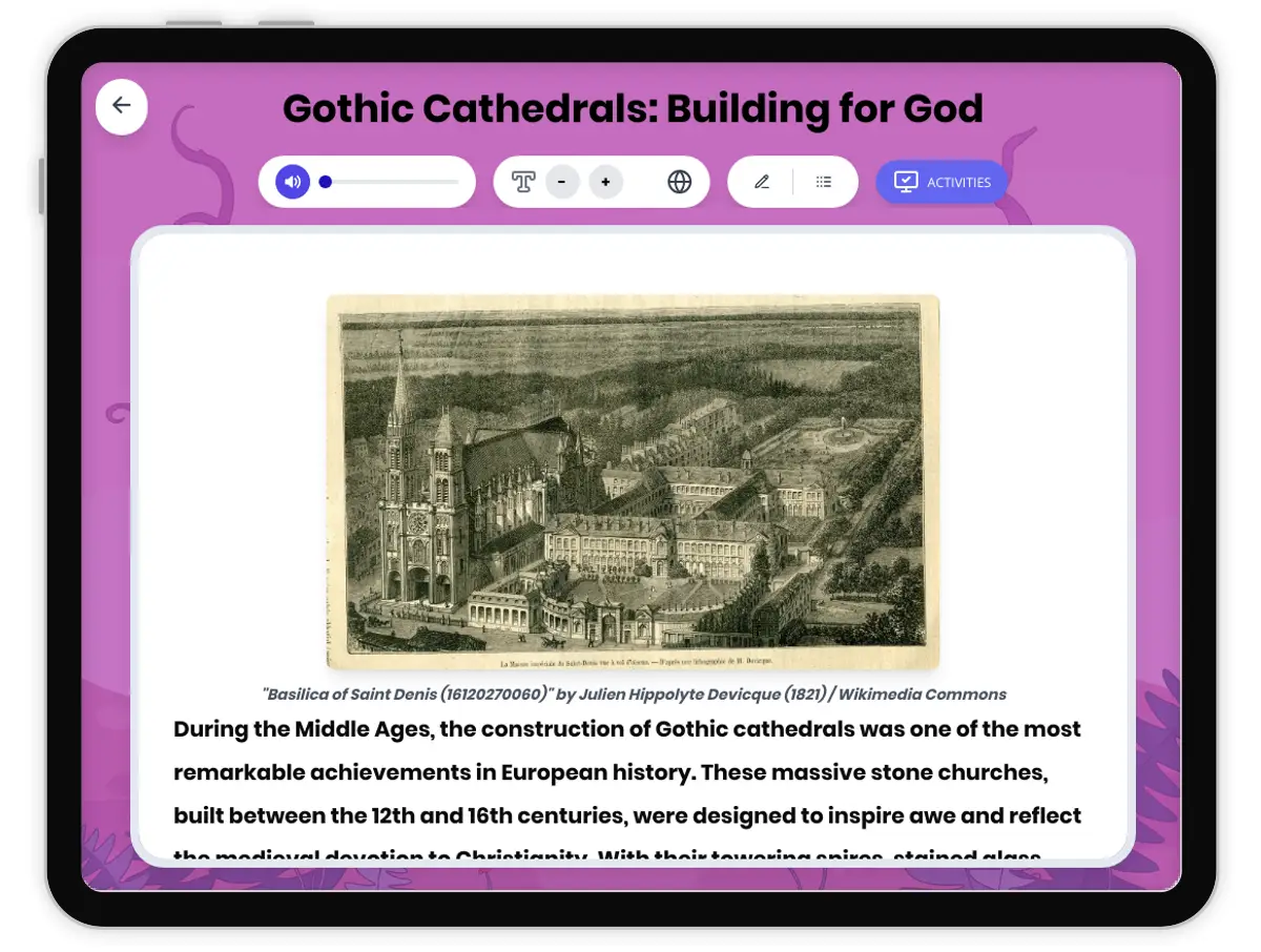 Interactive — Reading Comprehension preview: Gothic Cathedrals: Building for God covering  standards - Page 1 of 1