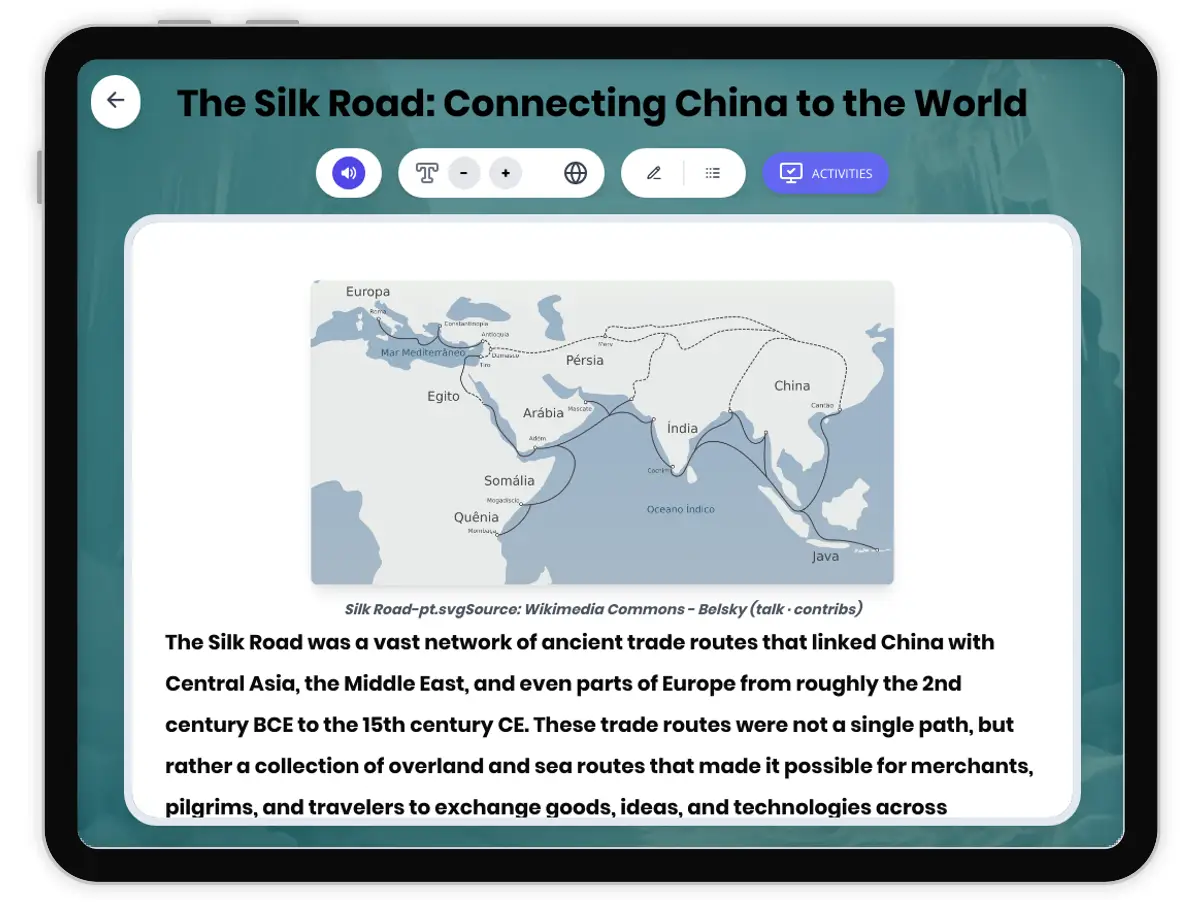 Interactive — Reading Comprehension preview: The Silk Road: Connecting China to the World covering  standards - Page 1 of 1