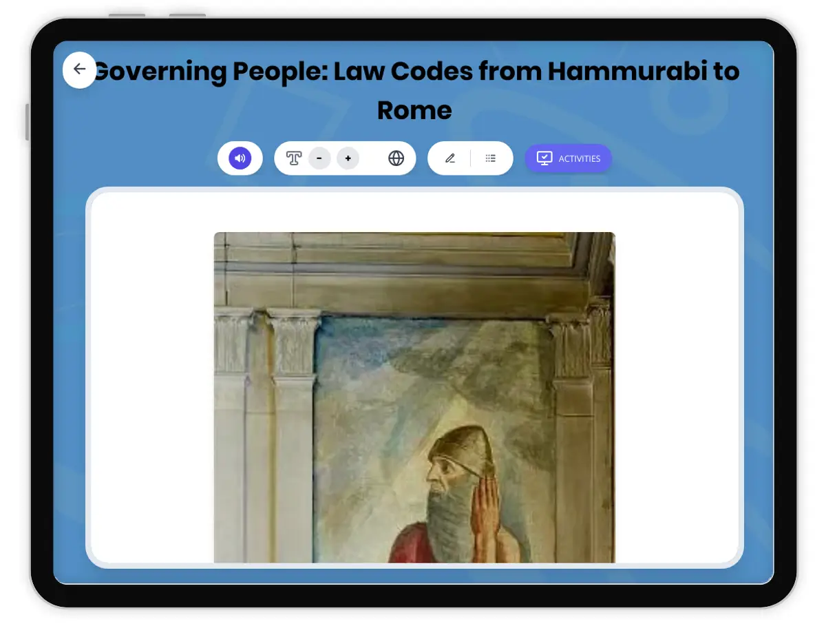 Interactive — Reading Comprehension preview: Ancient Law Codes: Hammurabi to Rome covering  standards - Page 1 of 1
