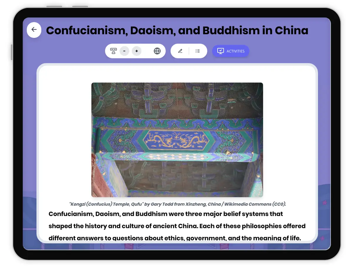 Interactive — Reading Comprehension preview: Confucianism, Daoism, and Buddhism in China covering  standards - Page 1 of 1