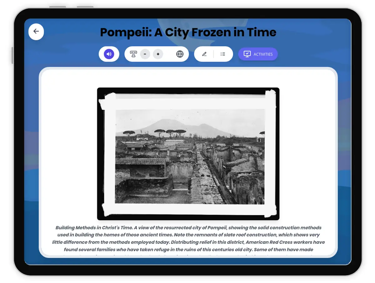Interactive — Reading Comprehension preview: Pompeii: A City Frozen in Time covering  standards - Page 1 of 1