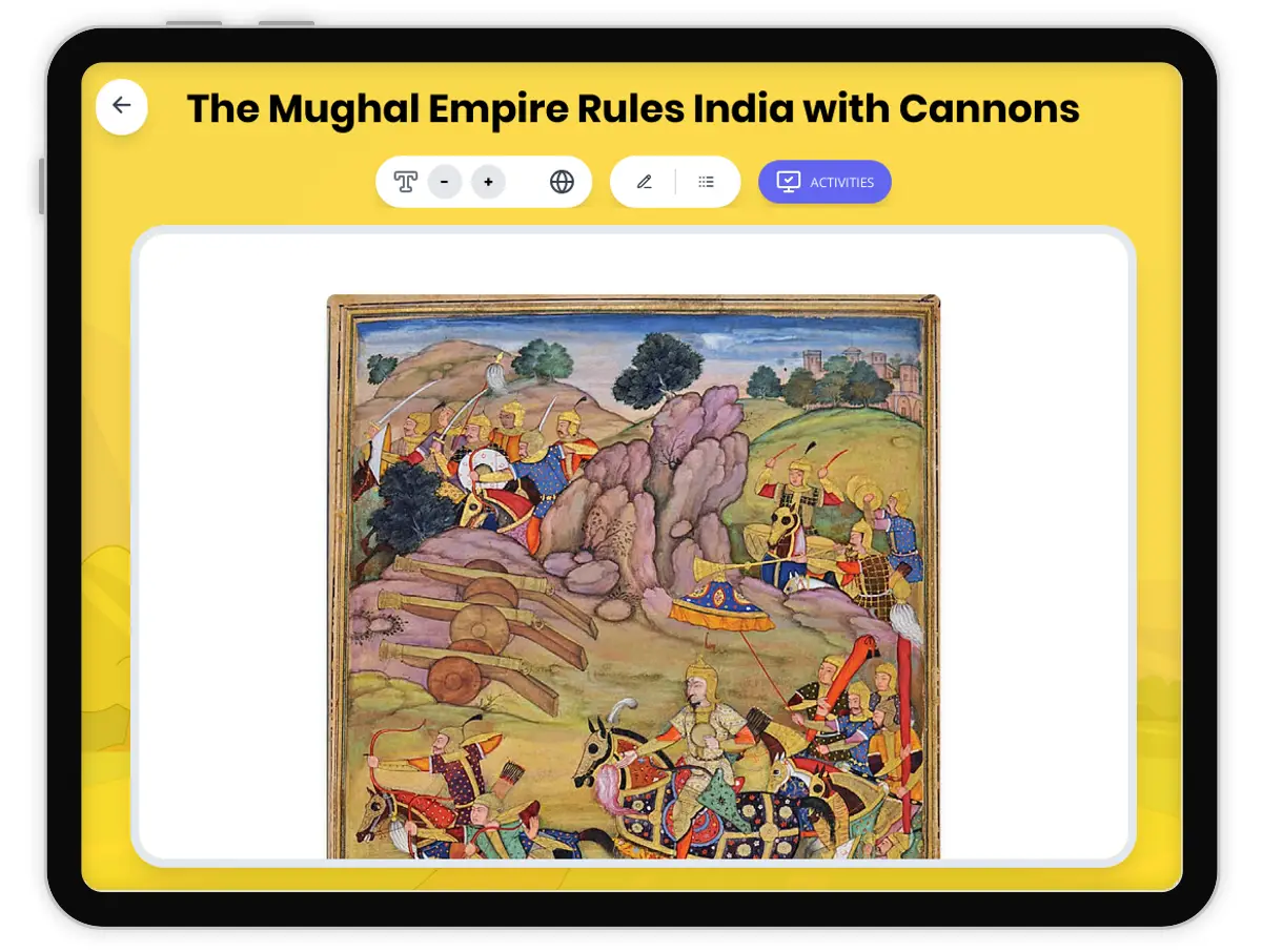 Interactive — Reading Comprehension preview: The Mughal Empire Rules India with Cannons covering  standards - Page 1 of 1