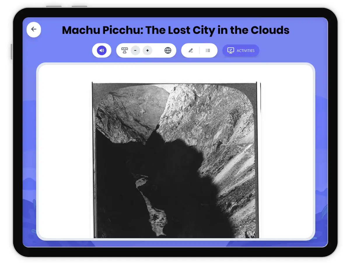 Interactive — Reading Comprehension preview: Machu Picchu: The Lost City in the Clouds covering  standards - Page 1 of 1