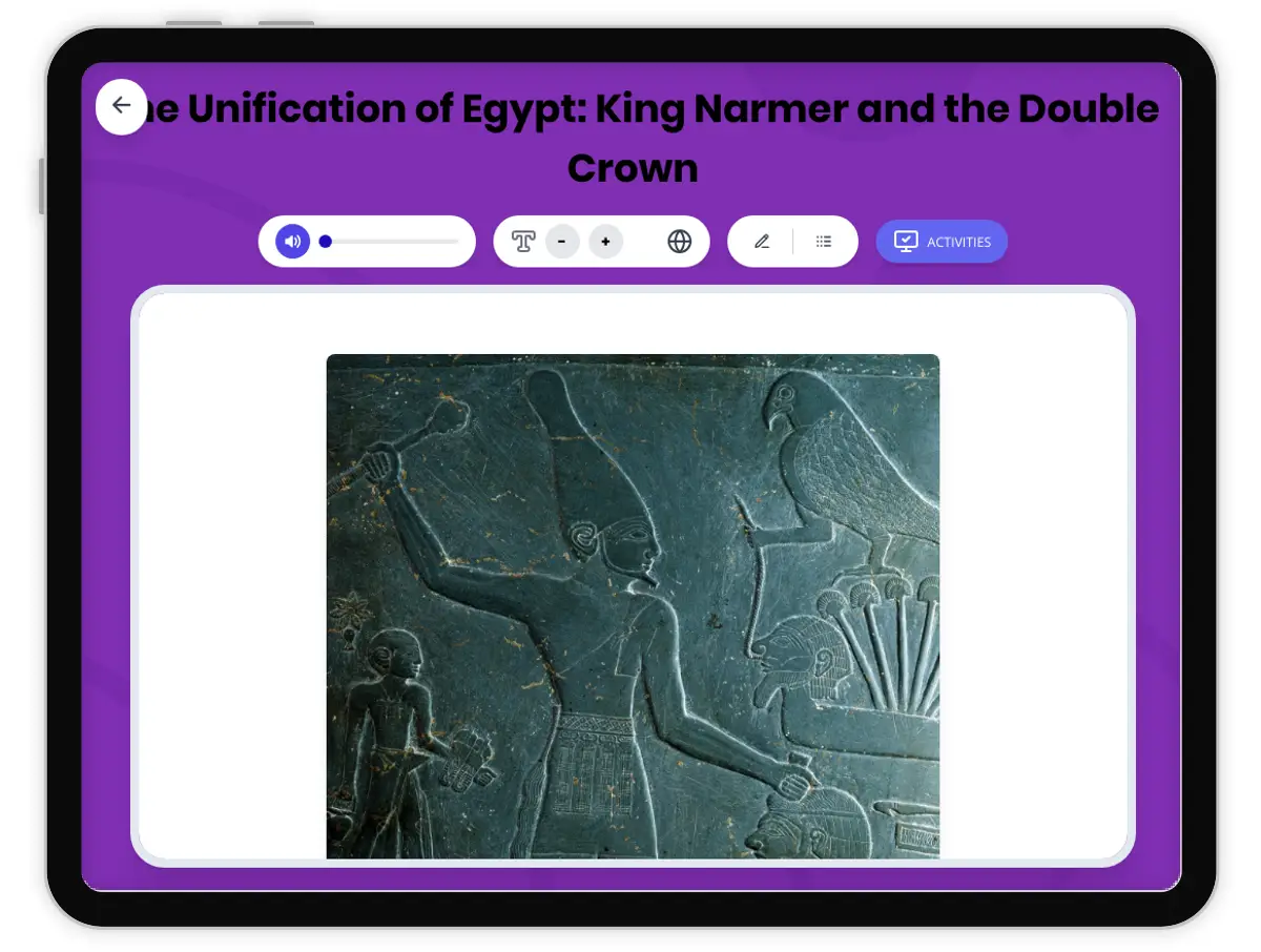 Interactive — Reading Comprehension preview: King Narmer Unifies Egypt covering  standards - Page 1 of 1