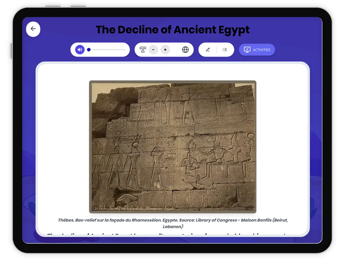 Interactive — Reading Comprehension preview: The Decline of Ancient Egypt covering  standards - Page 1 of 1