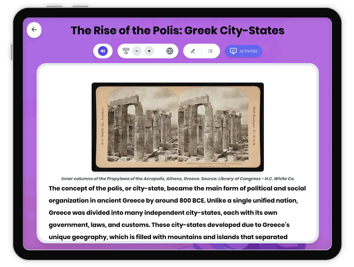 Interactive — Reading Comprehension preview: The Rise of the Polis: Greek City-States covering  standards - Page 1 of 1