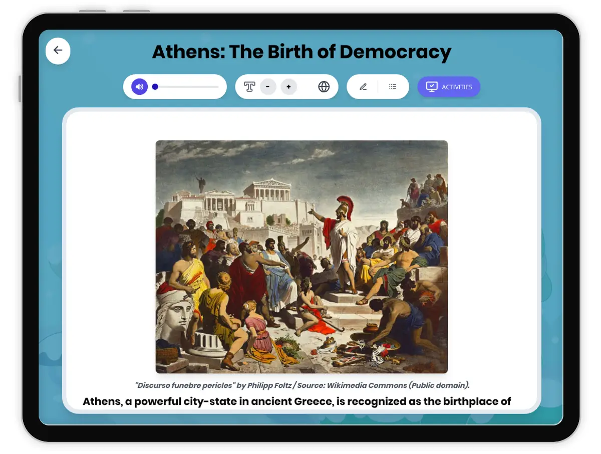 Interactive — Reading Comprehension preview: Athens: The Birth of Democracy covering  standards - Page 1 of 1