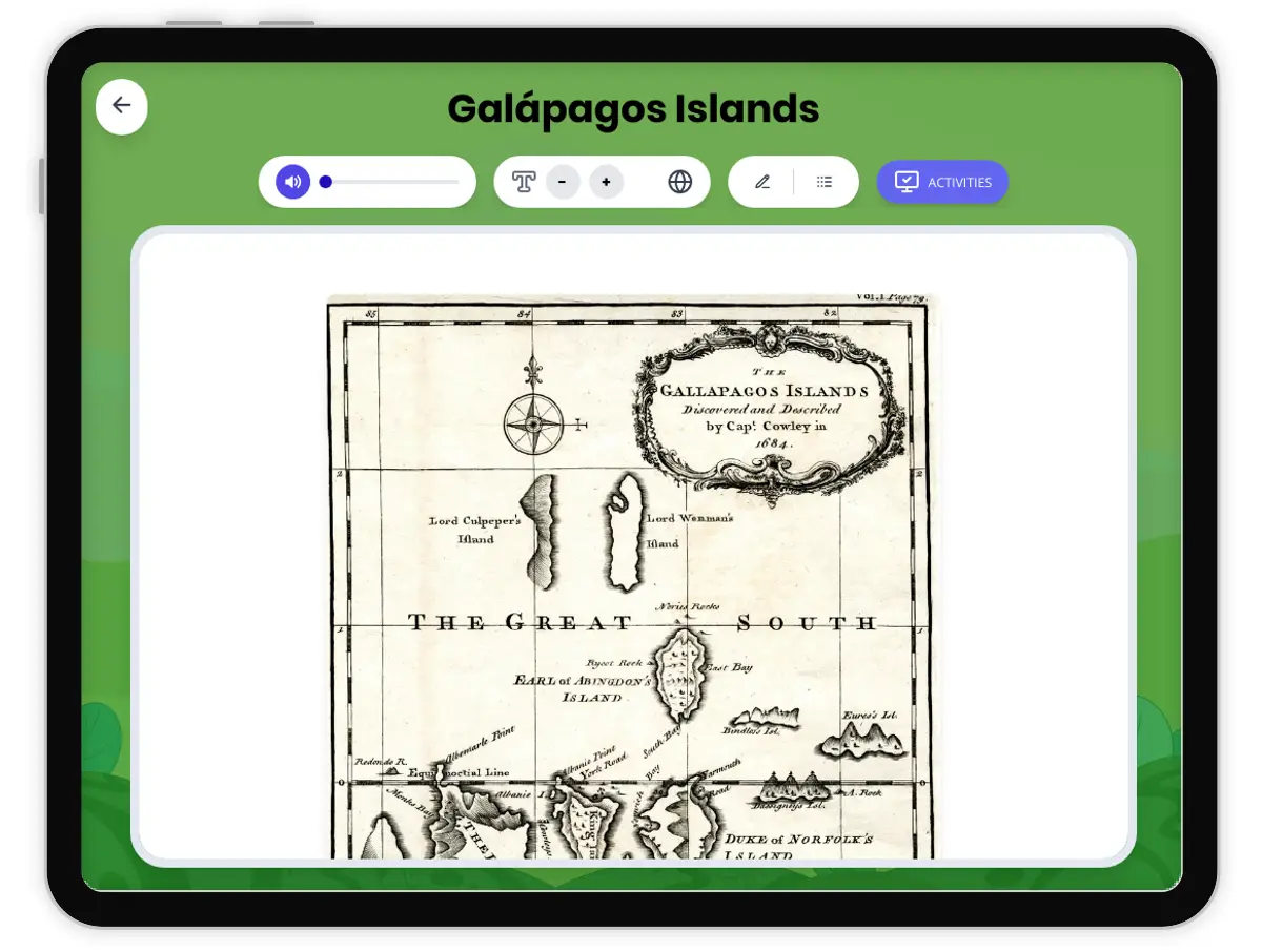 Interactive — Reading Comprehension preview: Galápagos Islands covering MS-LS2-1, MS-LS4-4, MS-ESS3-4 standards - Page 1 of 1