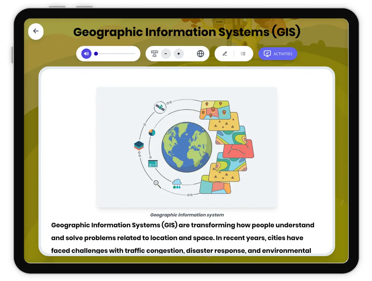 Interactive — Reading Comprehension preview: Geographic Information Systems (GIS) covering MS-ESS3-3, MS-ETS1-1, MS-ETS1-2, MS-ETS1-3, MS-ETS1-4, MS-PS3-3, SEP4, SEP6 standards - Page 1 of 1